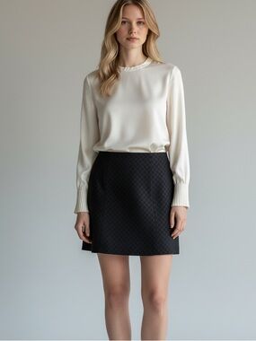 Henri Bendel Vintage Black Checkered A-Line Mini Skirt |Size 6 |